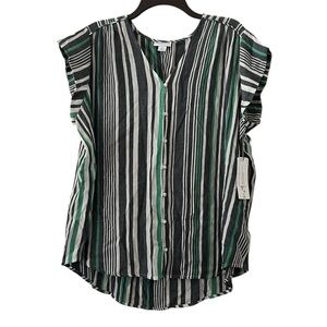 Liz Claiborne Women’s XXL Vertical Stripes V Neck Button Down Shirt NWT $40